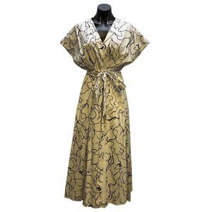 NWT Elie Tahari Beige & Black Abstract Print Wrap Midi Dress Size 8